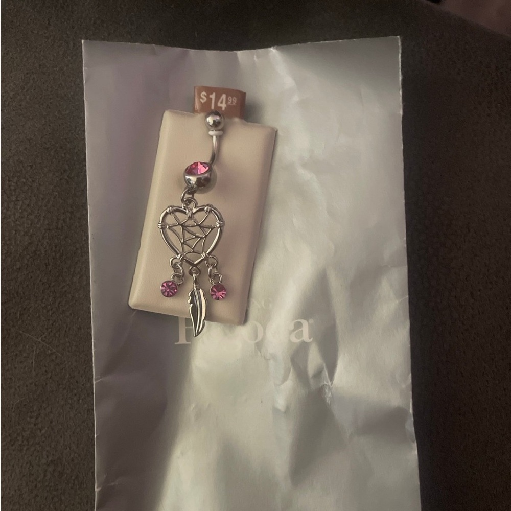 Silver Dreamcatcher Belly Ring with Pink Accents